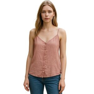 BP salmon pink button front cropped linen blend cami top size L